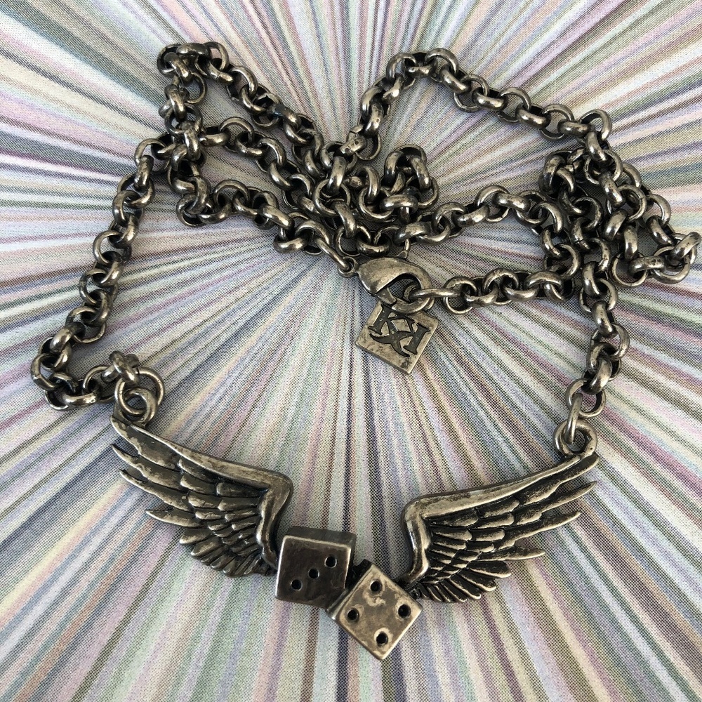 Rockabilly Retro Cool Winged Dice Necklace